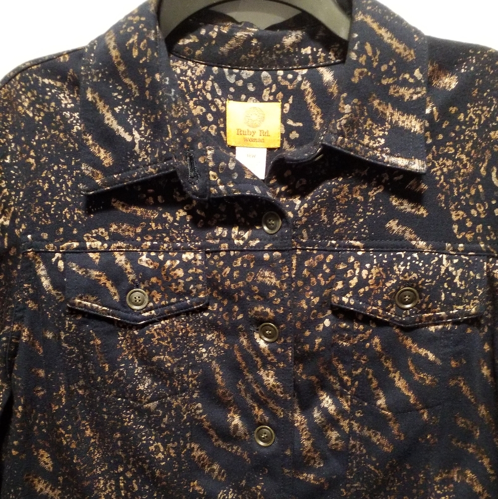 Navy blue and gold metallic denim jacket